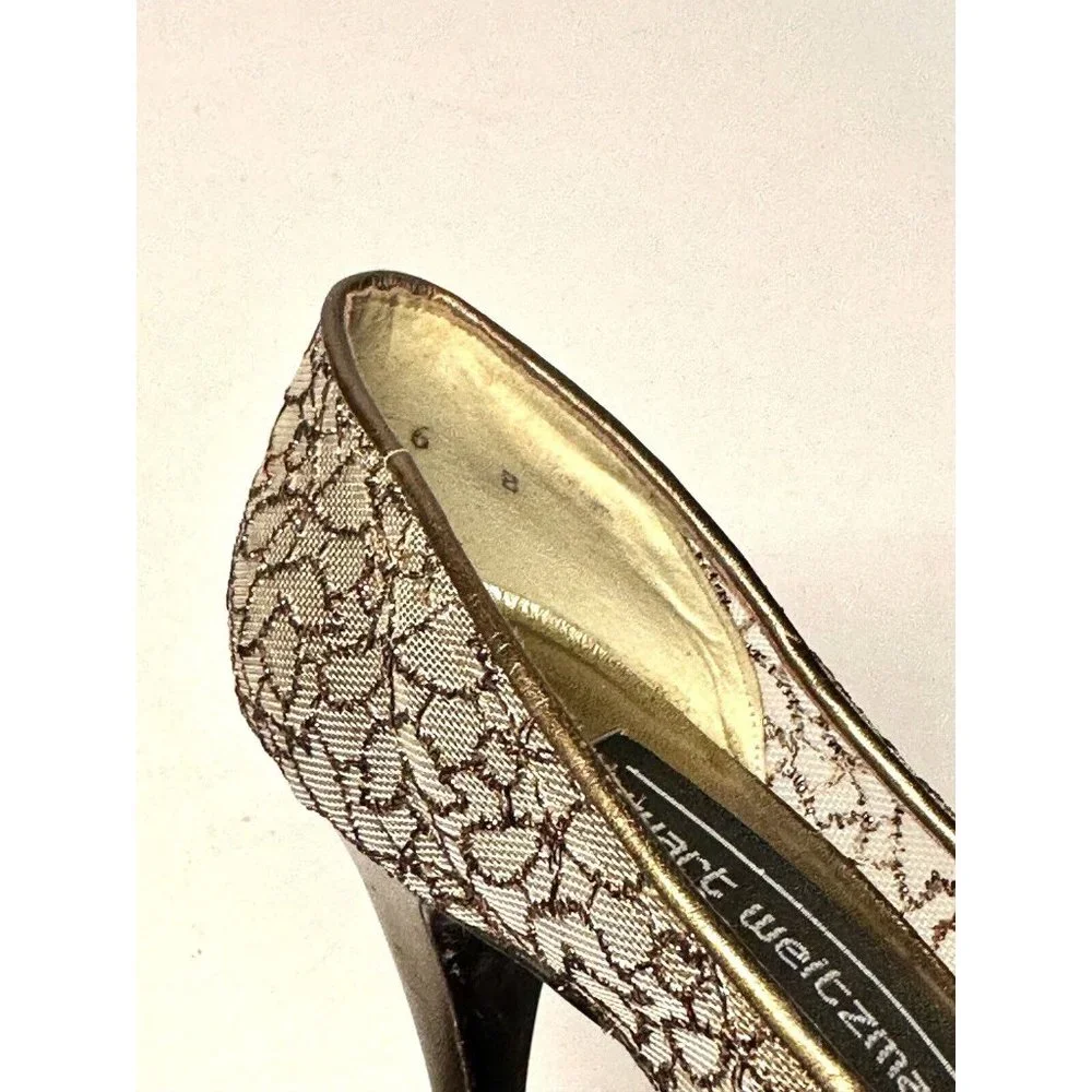 STUART WEITZMAN Womens Heels Shoes Size 6B Brown Guipure Lace Beaded Bow - Picture 12 of 13
